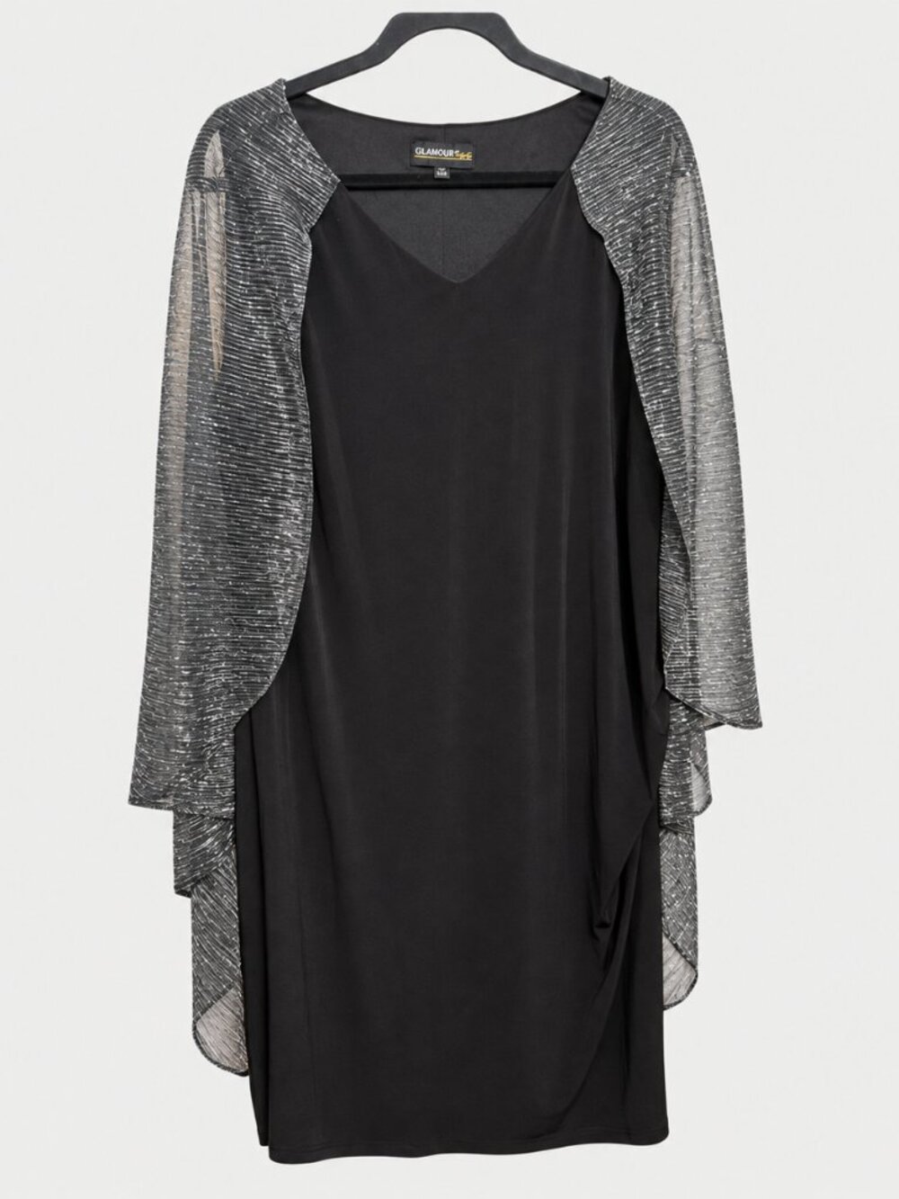 Glamour Nights Black Dress Silver Metallic Sheer Cape Overlay 20W #018